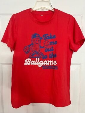 Red Graphic Short-Sleeve Tee with Baseball Print Size Medium